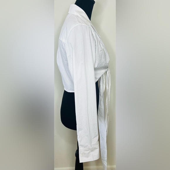 NWT American Eagle Tie front long sleeve white 100% cotton shirt medium - Picture 4 of 9